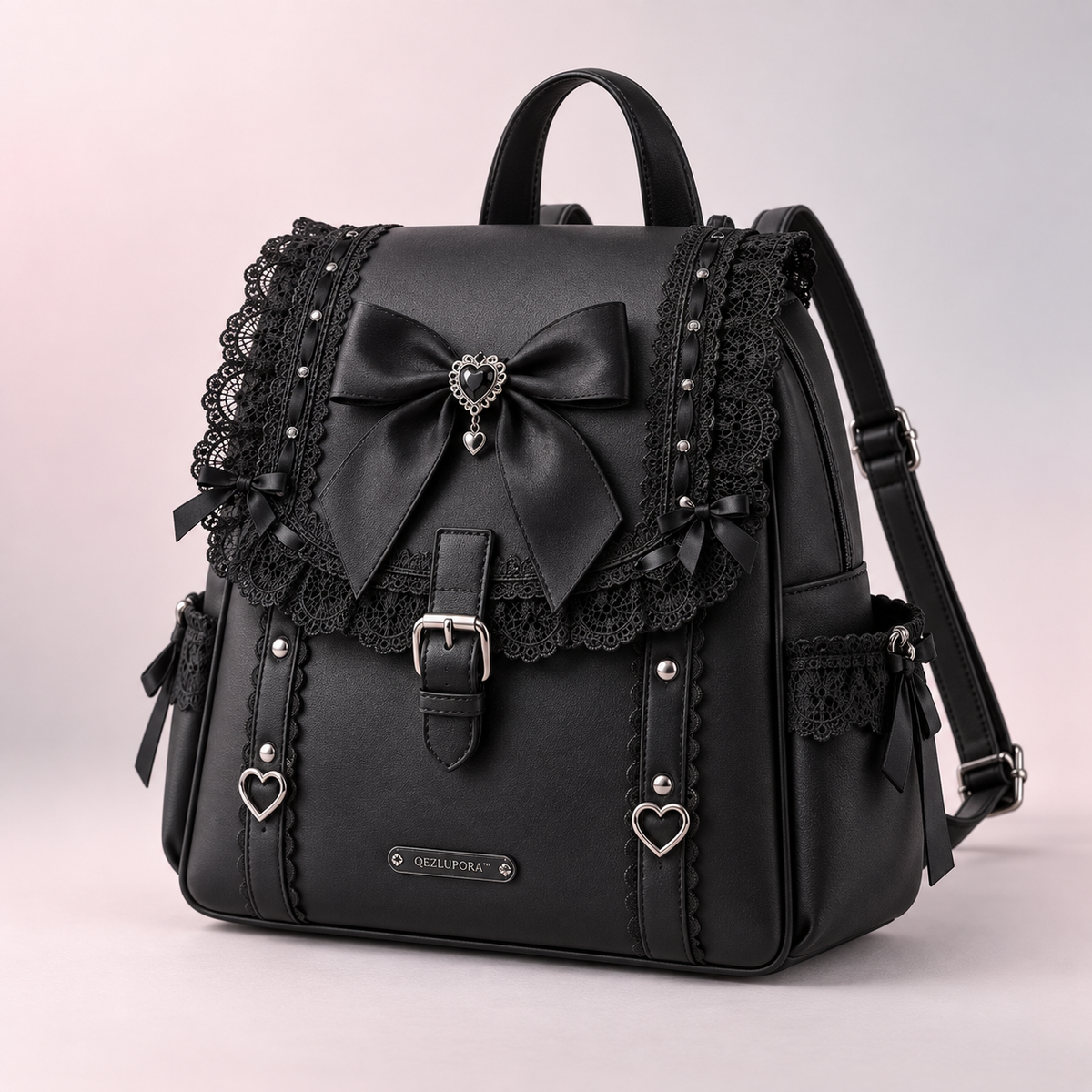 QEZLUPORA™ Ruffle Drawstring Backpack – Lace Pocket Casual Backpack, Japanese Jirai Kei Day Bag