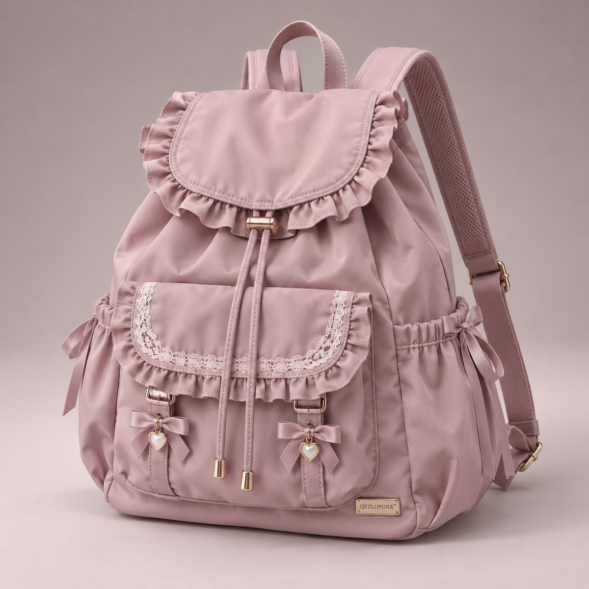 QEZLUPORA™ Quilted Chain Accent Backpack – Dark Sweet Fashion Backpack, Japanese Niche Rucksack