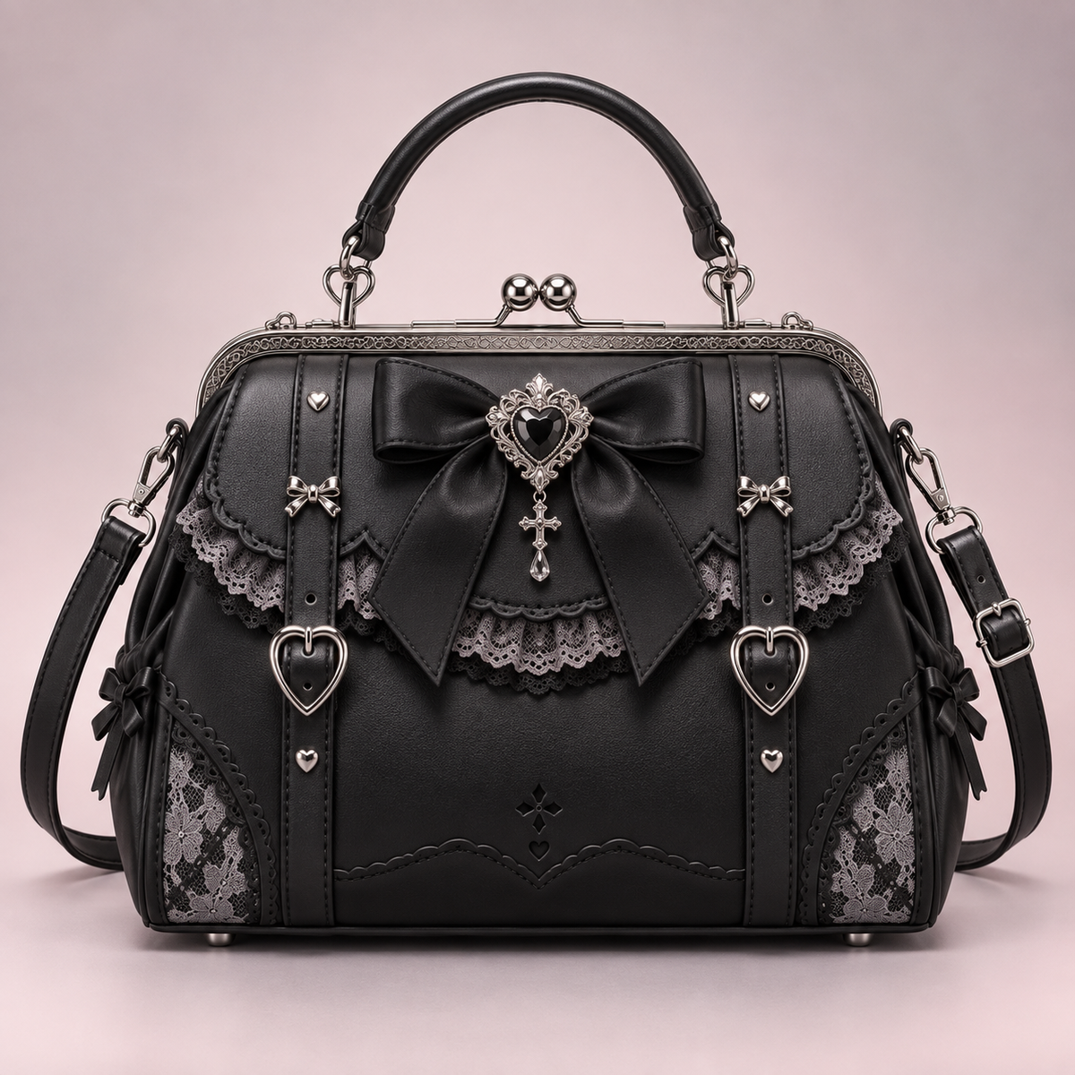 QEZLUPORA™ Wide Strap Ribbon Tote – Cute Gothic Campus Tote, Japanese Soft Luxury Shoulder Bag